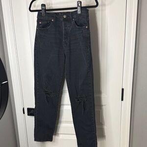 Stylish Black Distressed Straight Leg Jeans